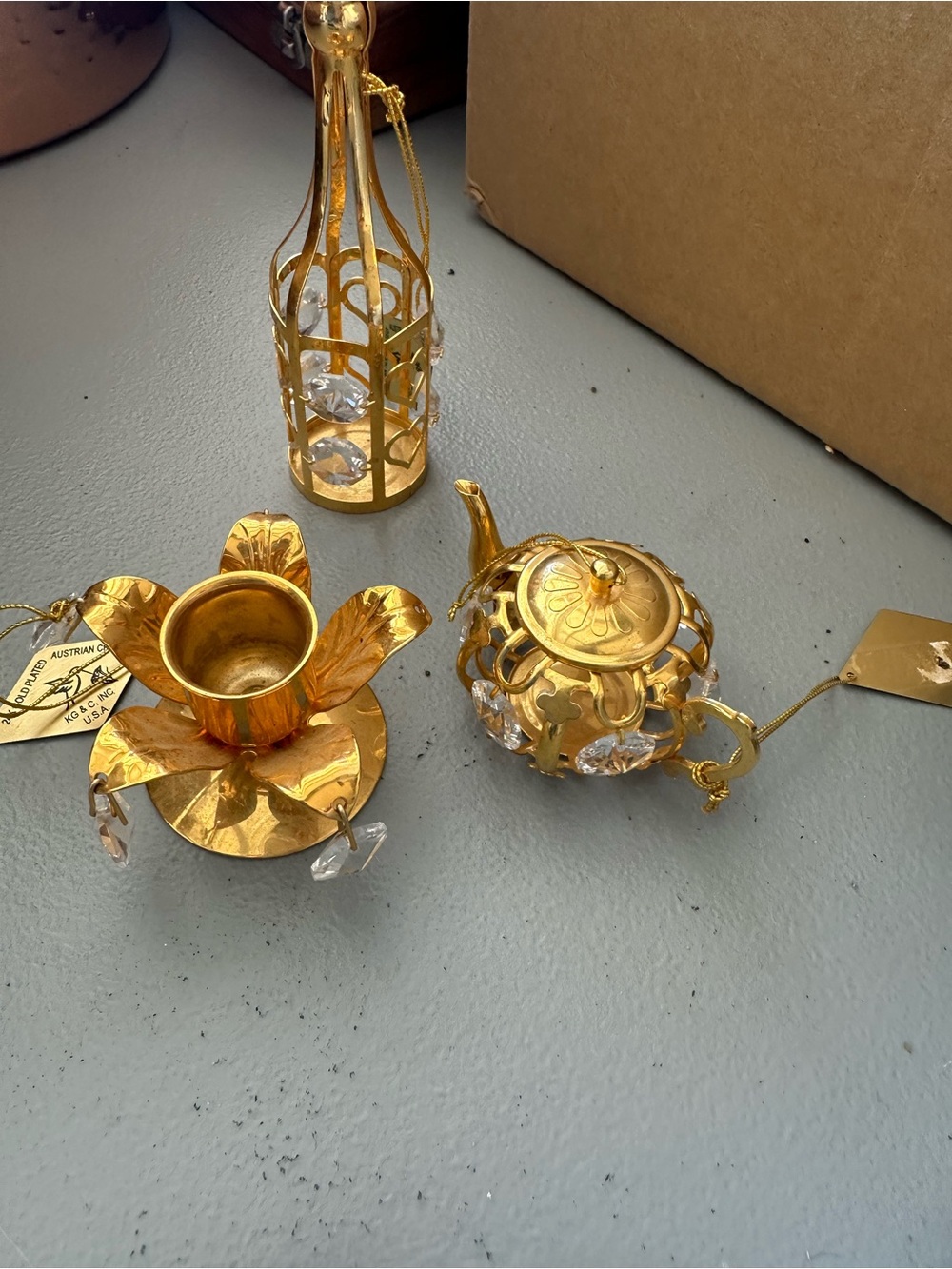 Gold Floral Teapot and Candle Holder Decorative Set